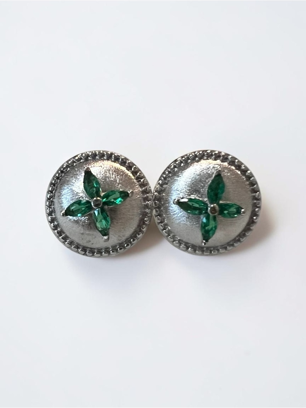 Dainty Sterling Silver Emerald Green Moissanite Clover Stud Earrings